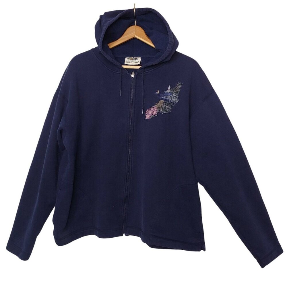 Vintage Northern Reflections Womens 2X Sweatshirt Blue Lighthouse Seashore Zip